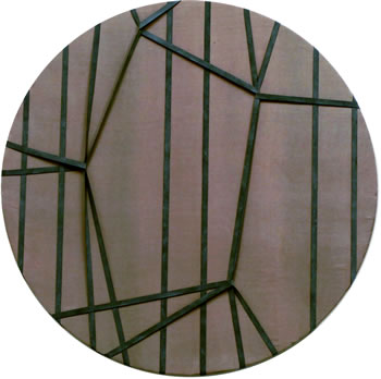 40 cm. Elastic bands/straps/textile on wooden panel